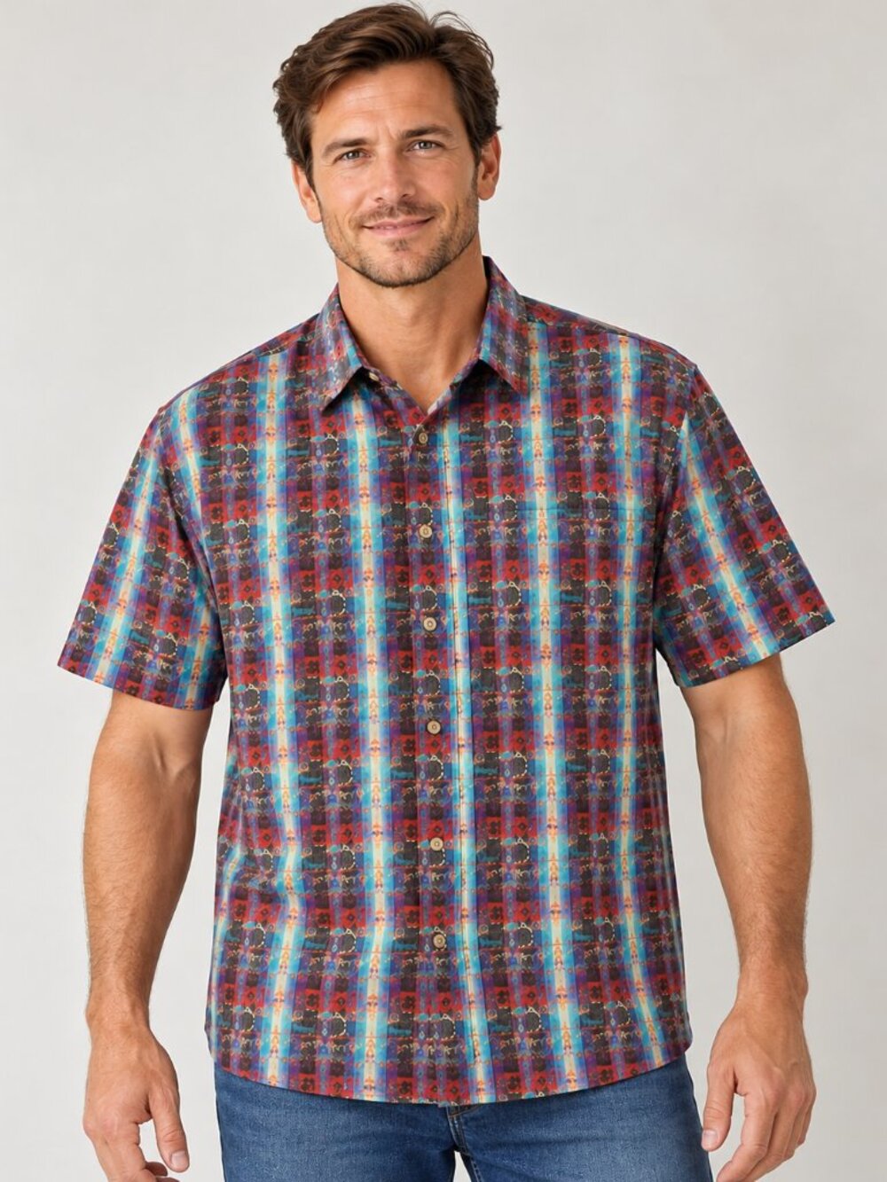 The Territory Ahead Men's 2XLT Geometric Print Short Sleeve Button Down Shirt